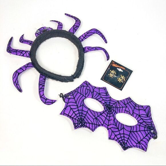 Girl’s Costume Spider Accessories Bundle Headband, Eye Mask, Earrings - Picture 1 of 10